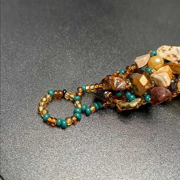 Handmade Beaded Gemstone Bracelet With Gold Accents Boho Fashion Rustic Chic - Picture 9 of 9